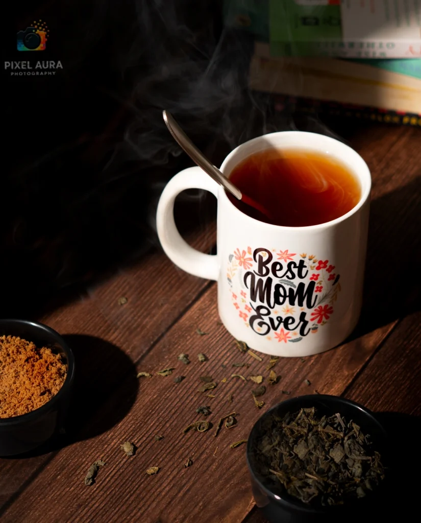 Green tea cup styled for product photography