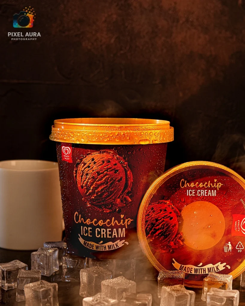 Packaged food product styled for commercial photography