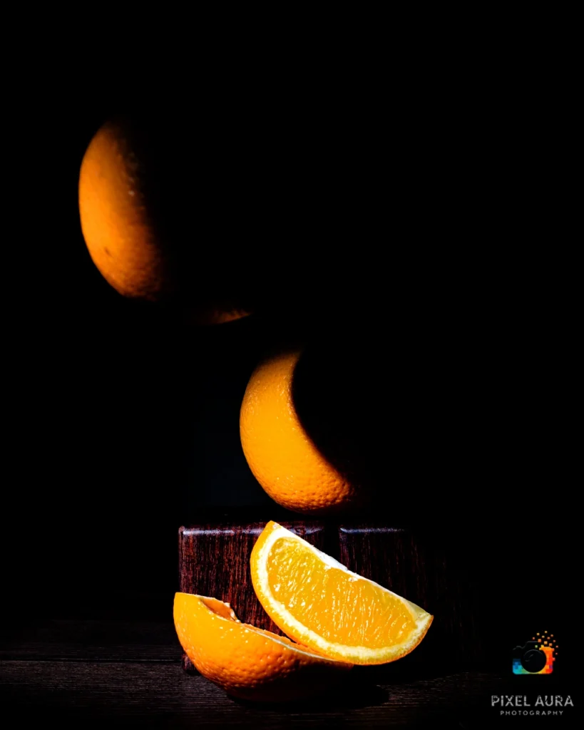 Orange slices arranged for commercial food photography