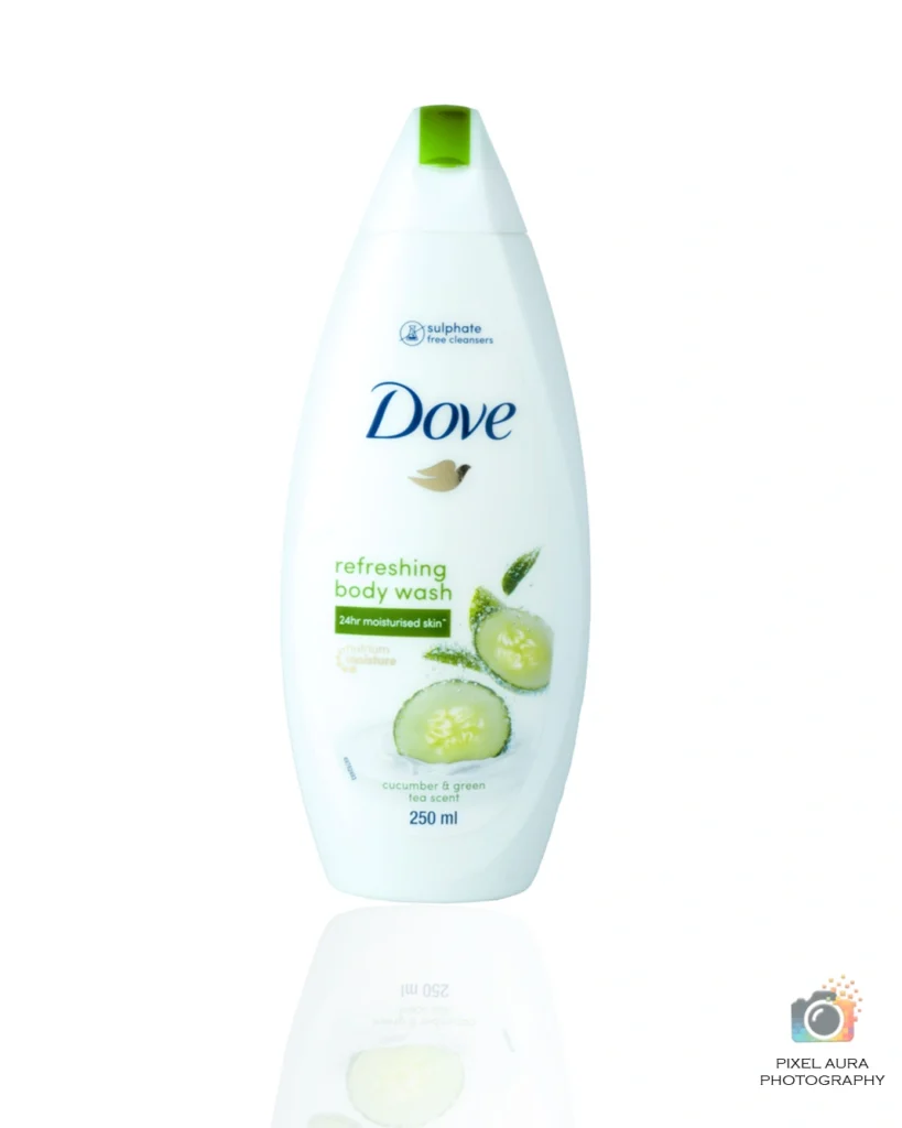 Dove body wash bottle photographed for commercial product photography