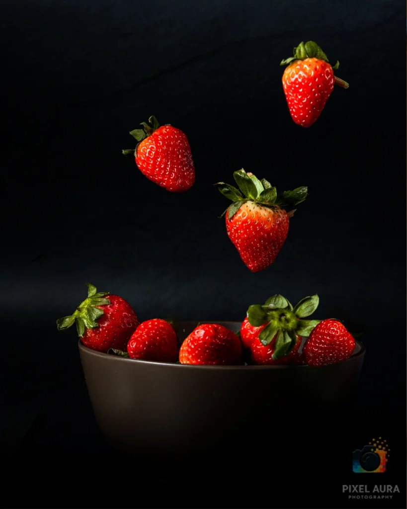 Fresh strawberries styled for food photography