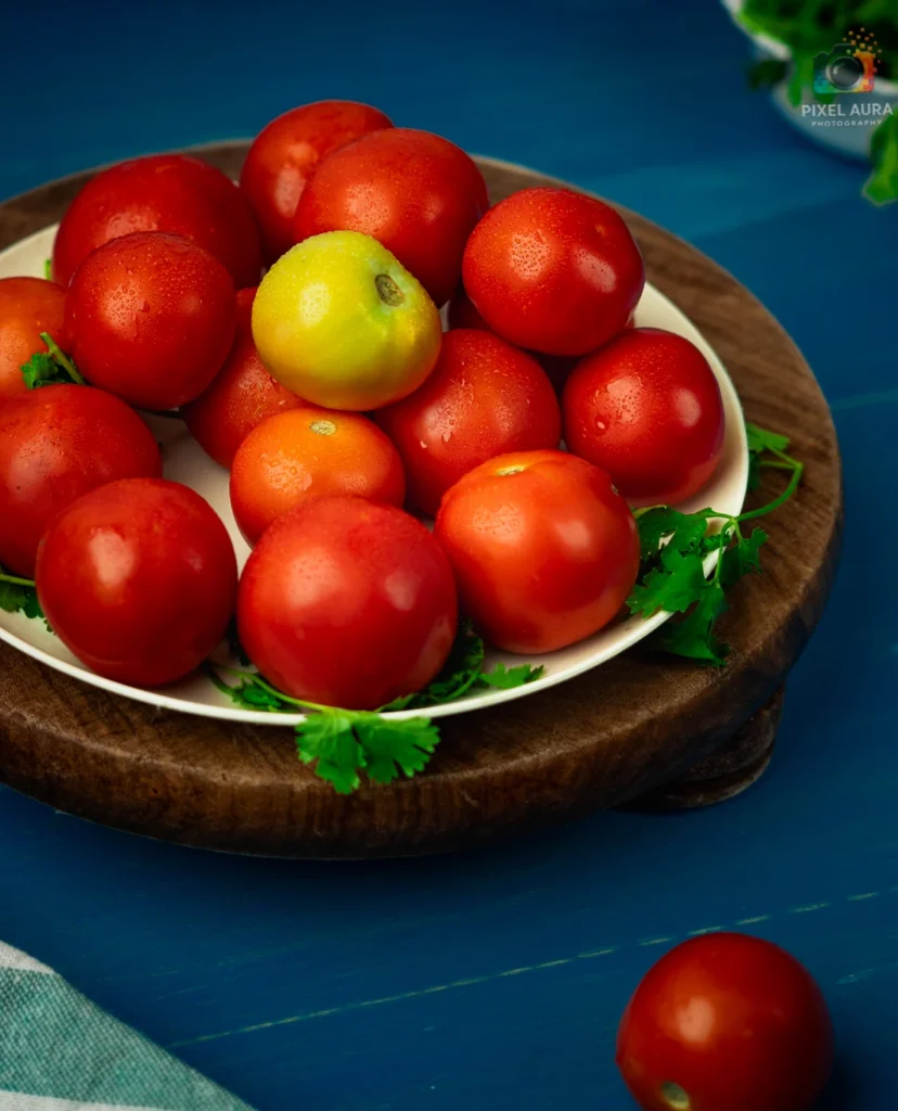 Fresh tomatoes styled for food photography